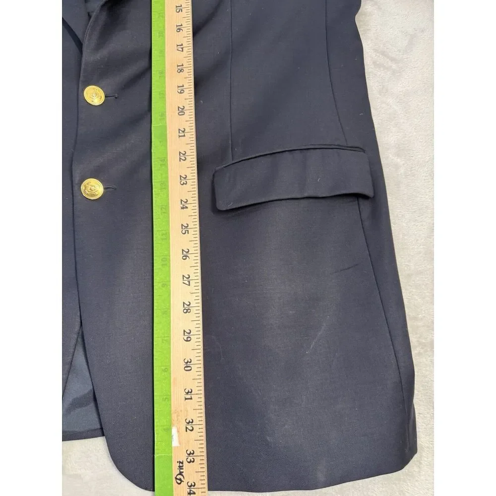Lauren Ralph Lauren Mens Wool Blazer 46L Navy Gold Buttons Formal Career Ivy